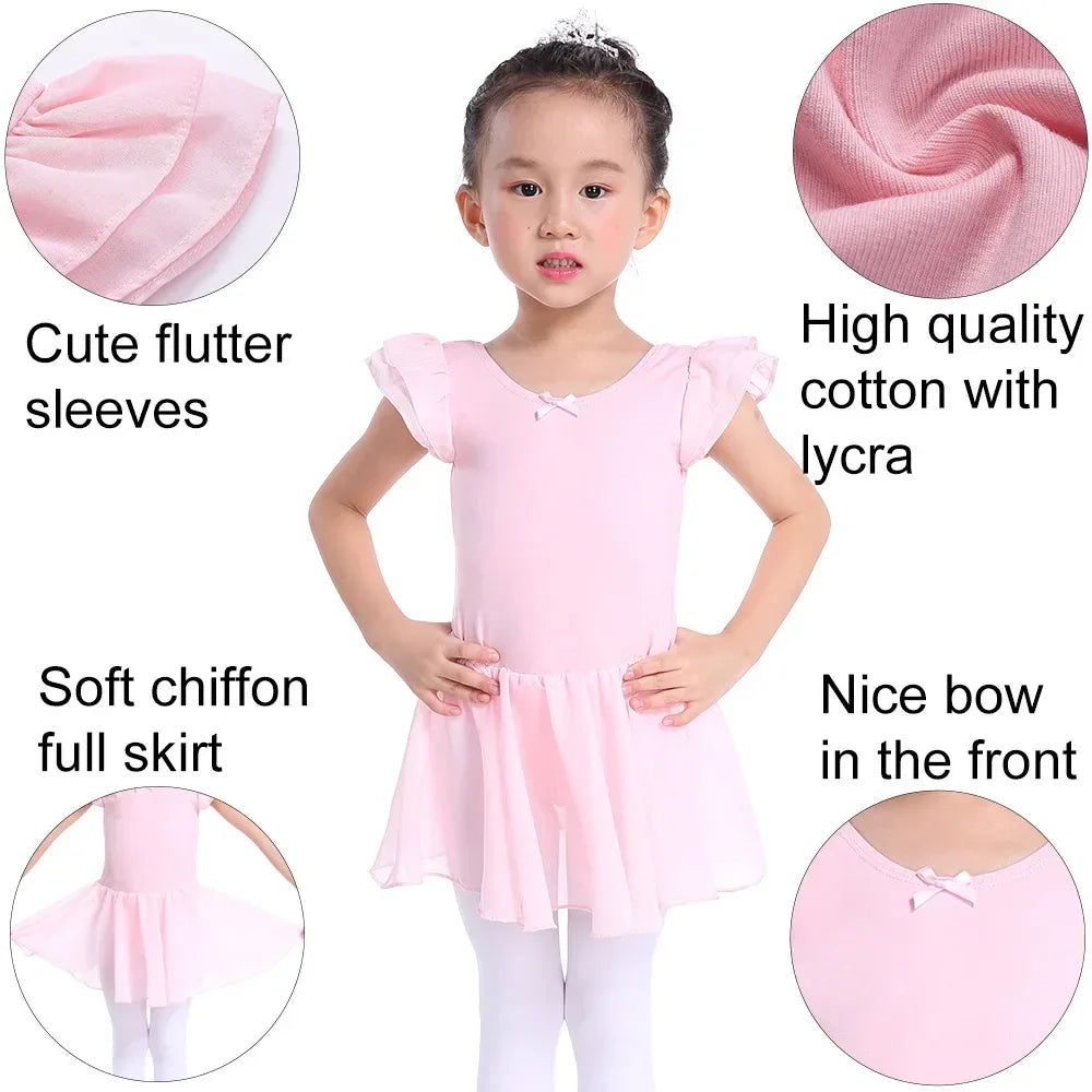 Light pink girls ballet tutu dress with cute flutter sleeves and soft chiffon full skirt for toddlers
