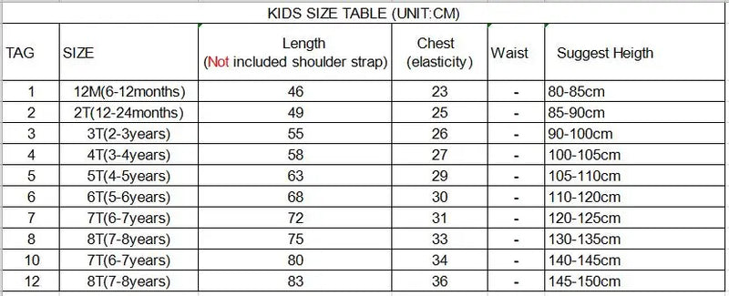 Kids size chart for the 'Oh Suzannah' Floral Party Dress, providing measurements for perfect fit.