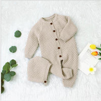 Cozy Handmade Baby Knitted Romper with Matching Hat