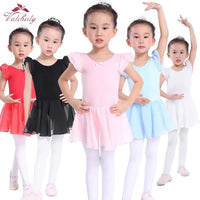 Girls ballet tutu dress in pink, black, red, blue, and white for toddlers with short sleeves and ruffle detail