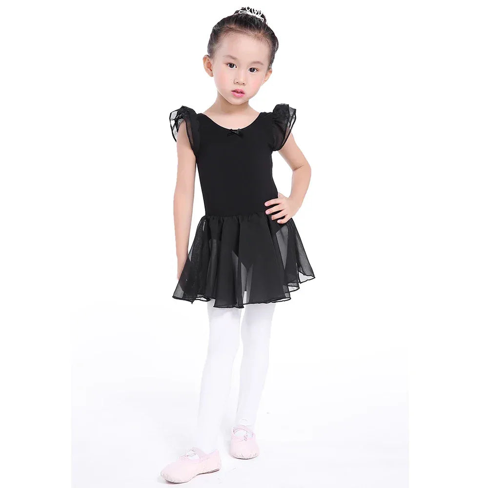 girls black ballet tutu dress with sheer flutter sleeves for toddlers and kids