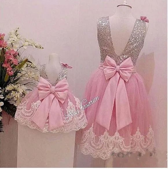 "Caroline" Lace Special Occasion Dress - Princess Pink