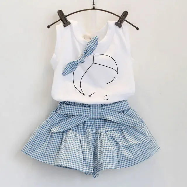 Ruffled Blue and White Checked Girl's Skort Set With Cute Top - The Palm Beach Baby