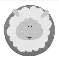 Round rug with a sheep design on a white background