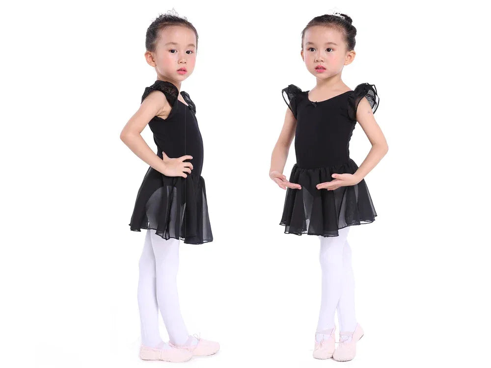 Girls black ballet tutu dress with sheer flutter sleeves for toddlers