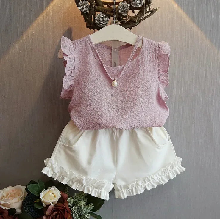 "Lainey" 2 PC Little Girls Summer Shorts Set -2 colors - The Palm Beach Baby