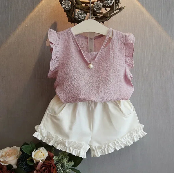 "Lainey" 2 PC Little Girls Summer Shorts Set -2 colors - The Palm Beach Baby