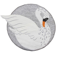 Round cushion with a swan design on a gray background
