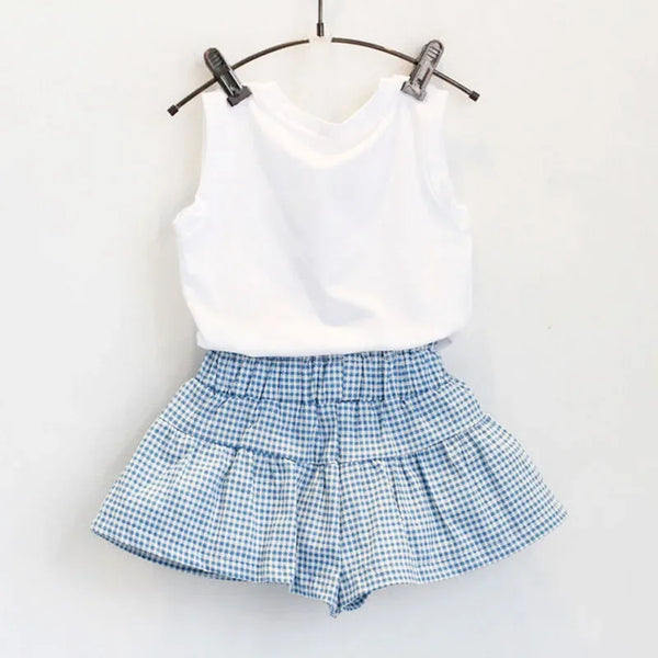 Ruffled Blue and White Checked Girl's Skort Set With Cute Top - The Palm Beach Baby