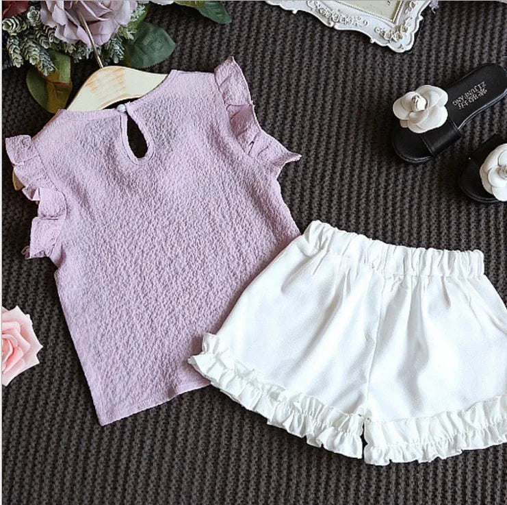 "Lainey" 2 PC Little Girls Summer Shorts Set -2 colors - The Palm Beach Baby