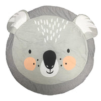Round gray cushion with a koala face design on a white background
