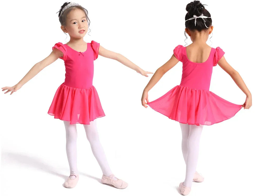 Pink girls ballet tutu dress for toddlers with cap sleeves and flowy skirt