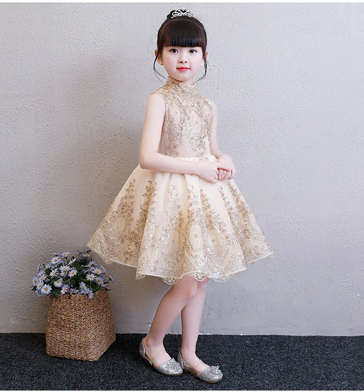 "Regina" Gold Filigree Party Dress