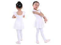 White girls ballet tutu dress for toddlers with short puff sleeves and matching tights