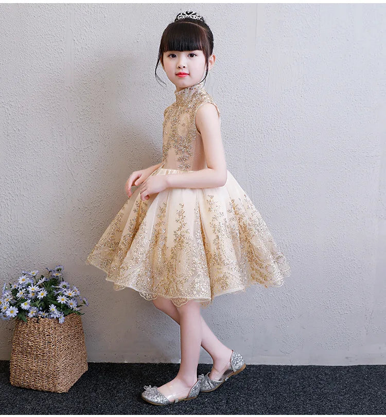 "Regina" Gold Filigree Party Dress