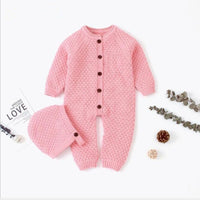 Cozy Handmade Baby Knitted Romper with Matching Hat