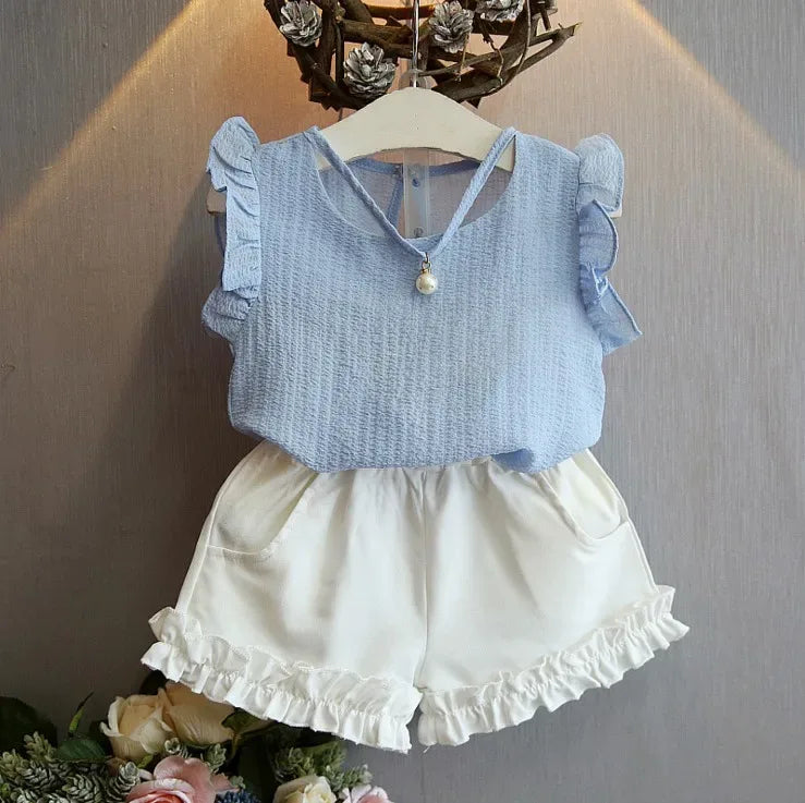 "Lainey" 2 PC Little Girls Summer Shorts Set -2 colors - The Palm Beach Baby