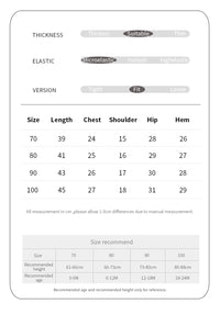 A size chart and measurement table for a women's bra, showing sizes 70 to 100 with lengths, chest, shoulder, hip, and hem measurements, plus a recommended height column at the bottom.