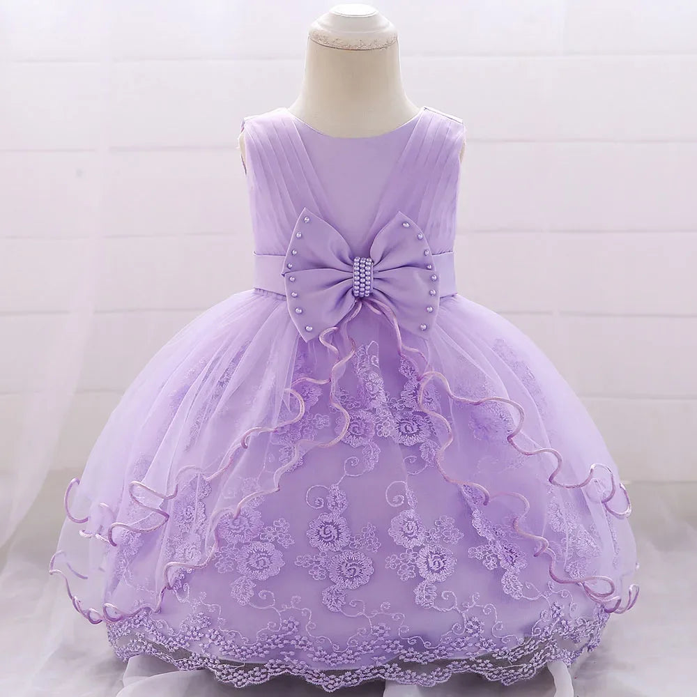 Elegant Pearl Bow Dress for Girls in Stylish Lace- 5 Chic Colors - The Palm Beach Baby
