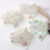 Soft cotton triangle baby bibs with cute cartoon appliqués and playful patterns to keep infants dry from drool and spills.