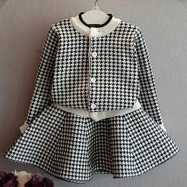 "Sacha-Marie" Knitted Girls Houndstooth Skirt Set - 2 Classic Colors - The Palm Beach Baby