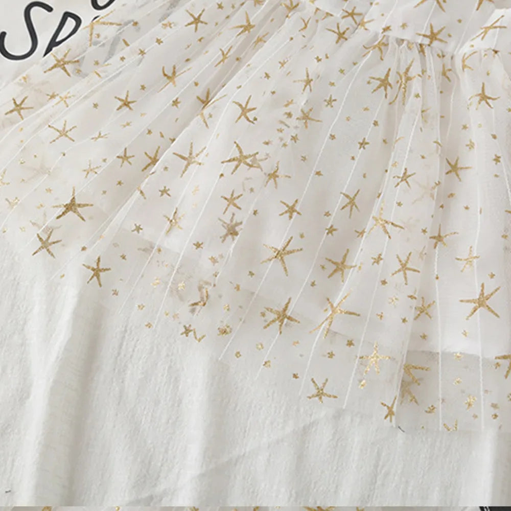 Star Sweetie Flowy Voile Dress - Enchanting Sleeveless Dress with Gold Stars - The Palm Beach Baby