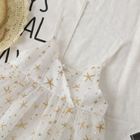 Star Sweetie Flowy Voile Dress - Enchanting Sleeveless Dress with Gold Stars - The Palm Beach Baby