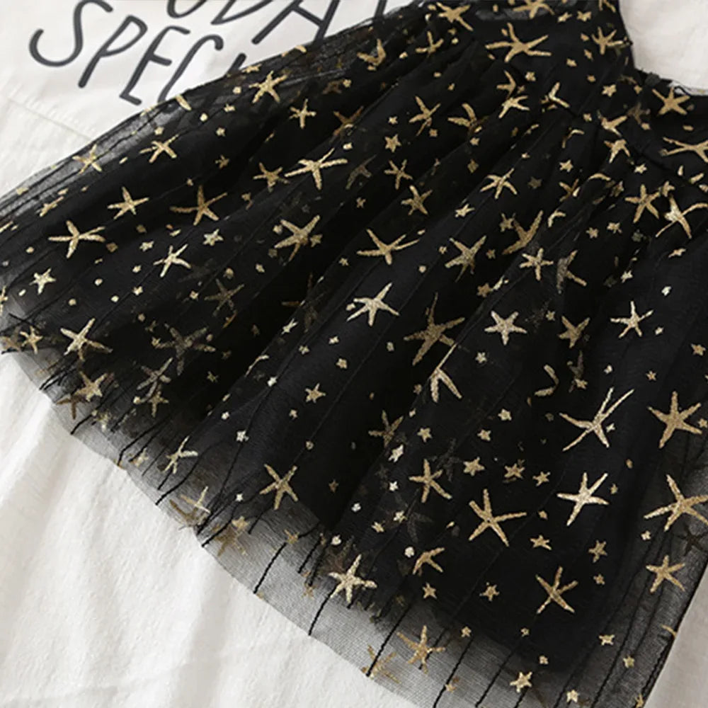 Star Sweetie Flowy Voile Dress - Enchanting Sleeveless Dress with Gold Stars - The Palm Beach Baby