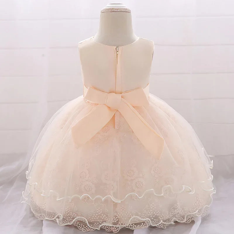 Elegant Pearl Bow Dress for Girls in Stylish Lace- 5 Chic Colors - The Palm Beach Baby