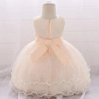 Elegant Pearl Bow Dress for Girls in Stylish Lace- 5 Chic Colors - The Palm Beach Baby