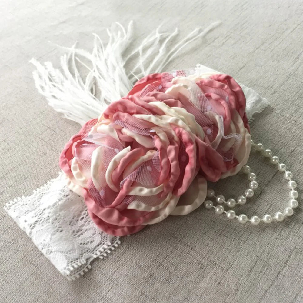 Louisa Baby Girl Vintage Accessories - Beautiful headband with pink and ivory flowers, an ideal vintage accessory for your baby.