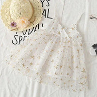 Star Sweetie Flowy Voile Dress - Enchanting Sleeveless Dress with Gold Stars - The Palm Beach Baby