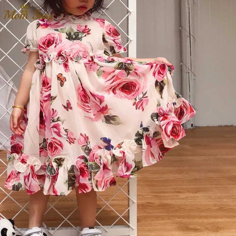 open lace back dress Girl Formal Dresses Baby Girl Pageant Flowers Dress Toddler Sequins Cake Birthday Party Dress, Pink / 7-8 Years (140cm)