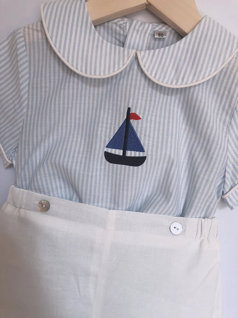 "Sailor Boy" Embroidered Shirt and Shorts