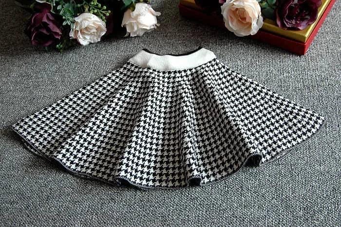 "Sacha-Marie" Knitted Girls Houndstooth Skirt Set - 2 Classic Colors - The Palm Beach Baby