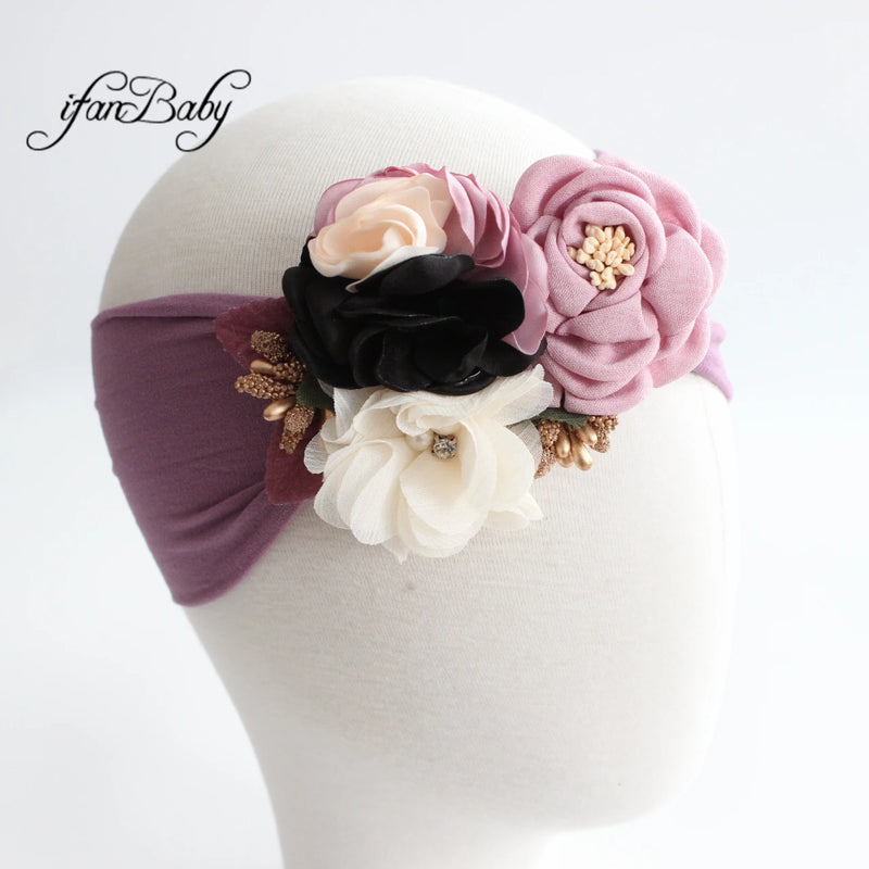 "Cerise"  Vintage Beaded Floral Turban Headband - 8 Delightful Colors