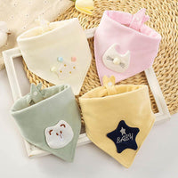 Soft cotton triangle baby bibs in pastel colors with cute embroidered appliqués. Absorbent saliva towel Keeps baby dry during feeding.
