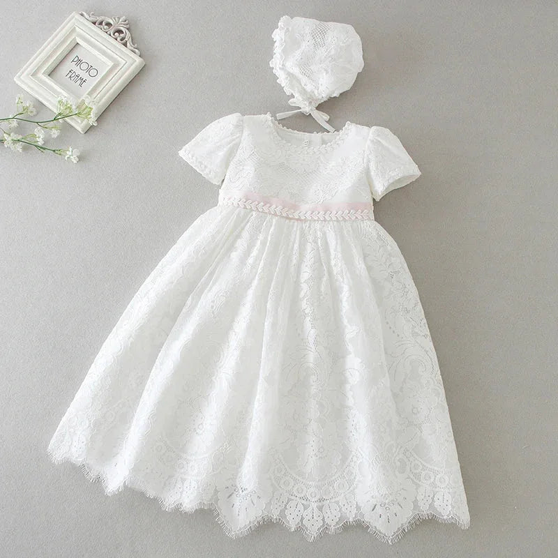 'Nicole-Charice' Lace Occasion Gown & Bonnet - Elegant Christening Gown for Girls 0-24 Months - The Palm Beach Baby