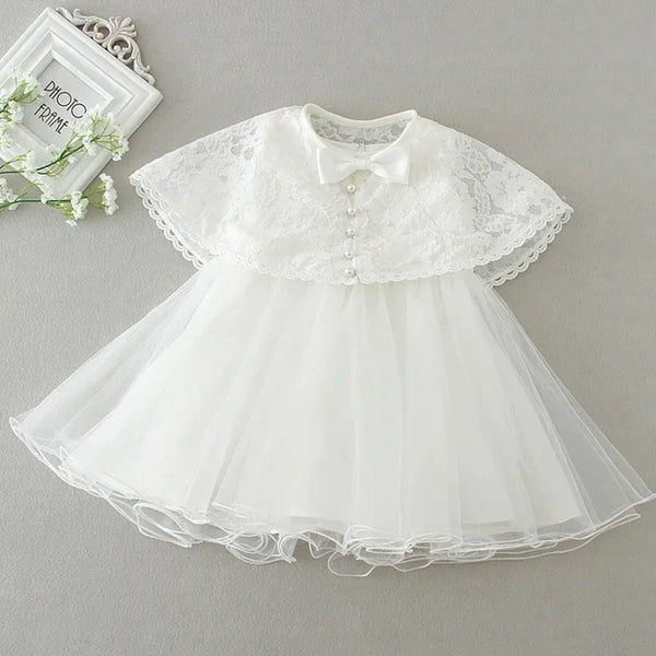 "Little Grace" Lace Special Occasion Dress with Elegant Cape & Bow Accents - The Palm Beach Baby