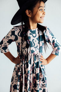 Hocus Purr-cus 3/4 Sleeve Pocket Twirl Dress