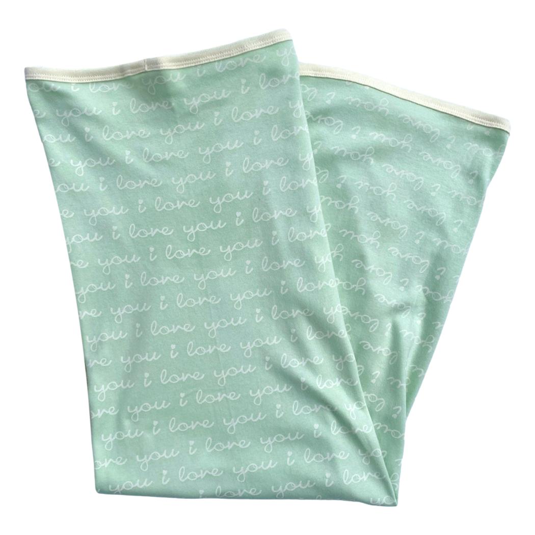 GOTS Certified Organic Cotton Blanket - I Love You (Desert Green)
