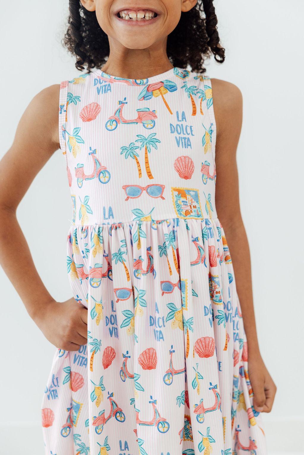 Sweet La Dolce Vita Summer Tank Twirl Dress for Girls featuring a playful twirl-ready silhouette.