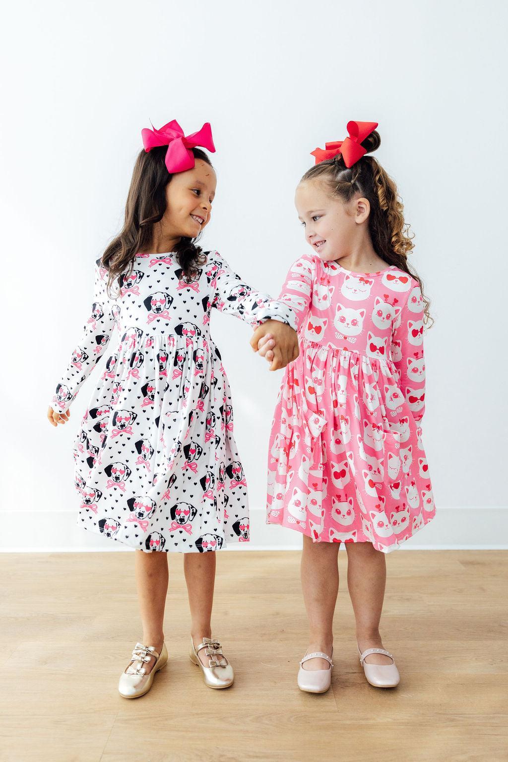 Love You Spots Long Sleeve Pocket Twirl Dress for Girls - The Palm Beach Baby Mila & Rose ®