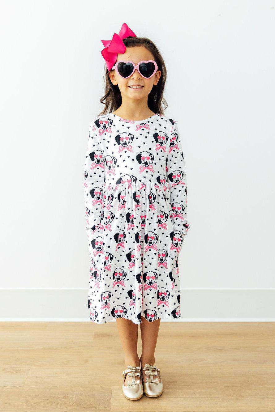 Love You Spots Long Sleeve Pocket Twirl Dress for Girls - The Palm Beach Baby Mila & Rose ®
