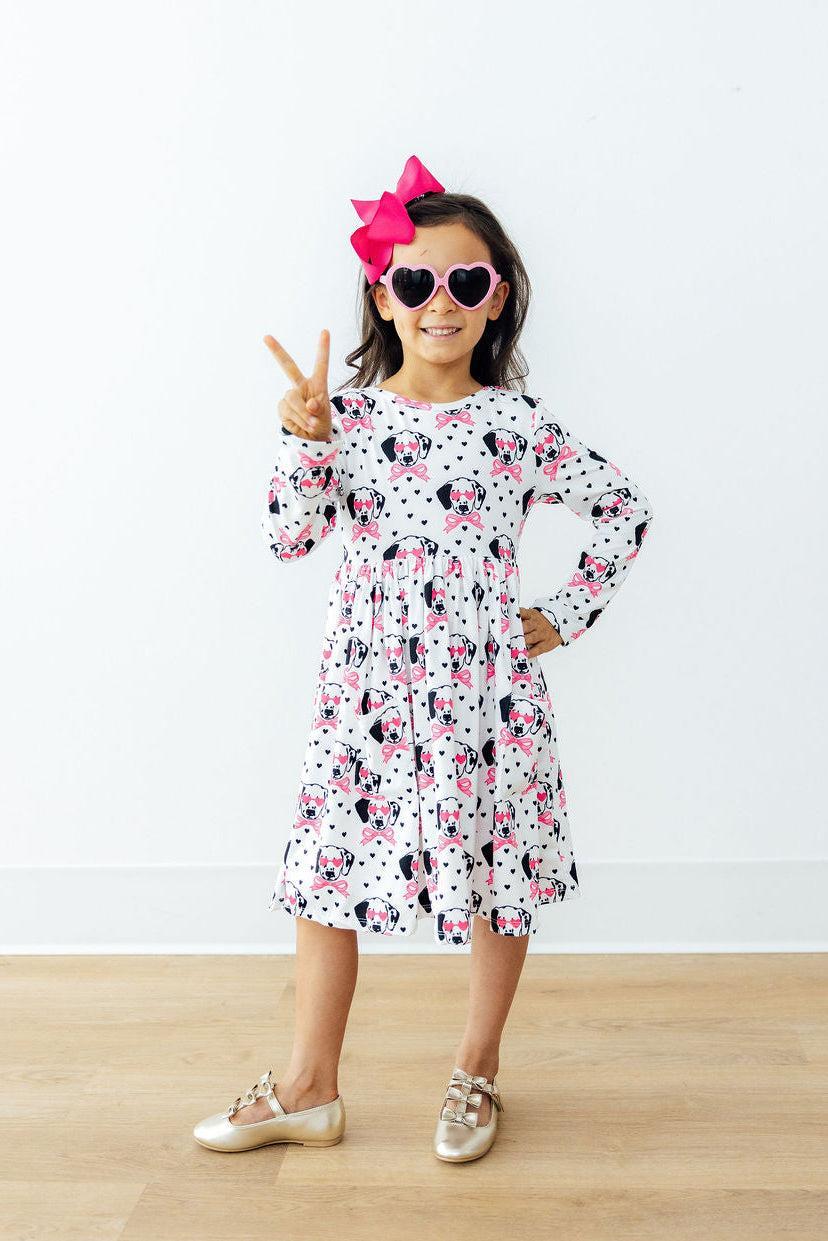 Love You Spots Long Sleeve Pocket Twirl Dress for Girls - The Palm Beach Baby Mila & Rose ®