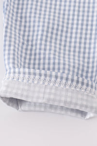 Blue woven check pumpkin embroidery boy set
