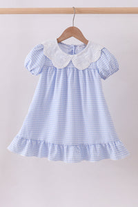 Blue Gingham Lace Ruffle Dress For Girls - The Palm Beach Baby