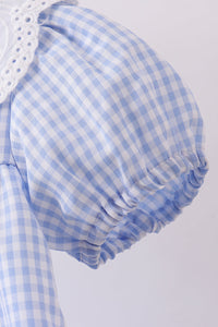 Blue Gingham Lace Ruffle Dress For Girls - The Palm Beach Baby