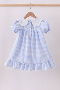 Blue Gingham Lace Ruffle Dress For Girls - The Palm Beach Baby