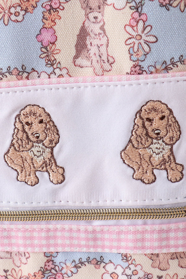 Pink puppy embroidery backpack